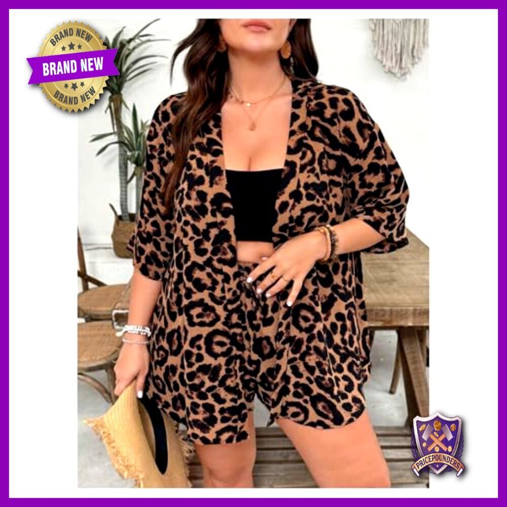 Plus Size 2 Piece Kimono Shorts Set Summer Vacation Outfit - Picture 4 of 5